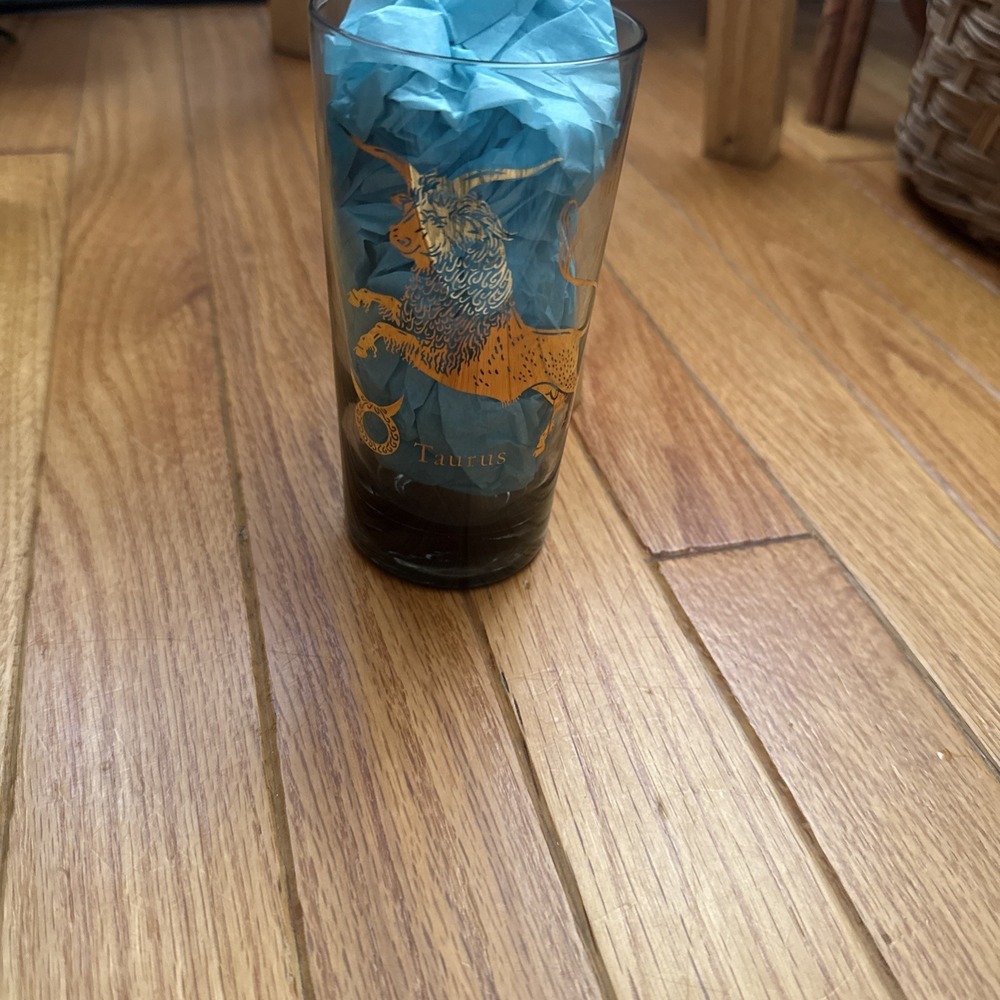Vintage Zodiac Astrology Taurus Anchor Hocking Horoscope Glass Gold Details